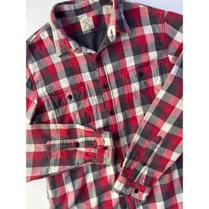 J Crew Shirt Mens MED Red Grey Plaid Flannel Workshirt Button Up Cotton Casual